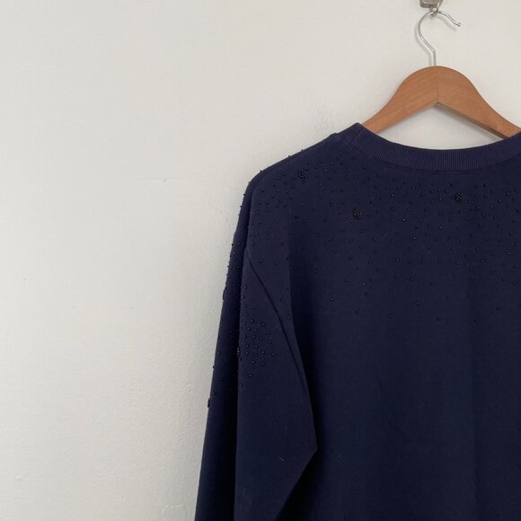 Sandro Navy Bijoux Floral Beaded Pullover Sweatshirt Size 3 (US 8) - Picture 6 of 6